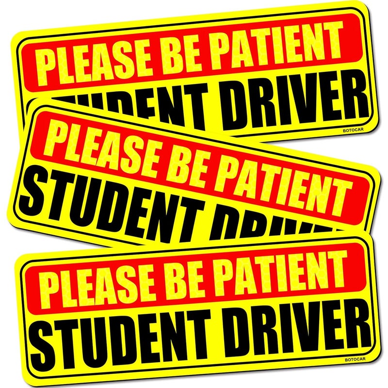 Botocar Student Driver Magnet for Car, Be Patient Student Driver, Magnetic Reflective Rookie Bumper Magnet, New Drivers Vehicle Safety Sign, Yellow Large Bold Text 10 x 3.5 Inch, Set of 3 - Image 1