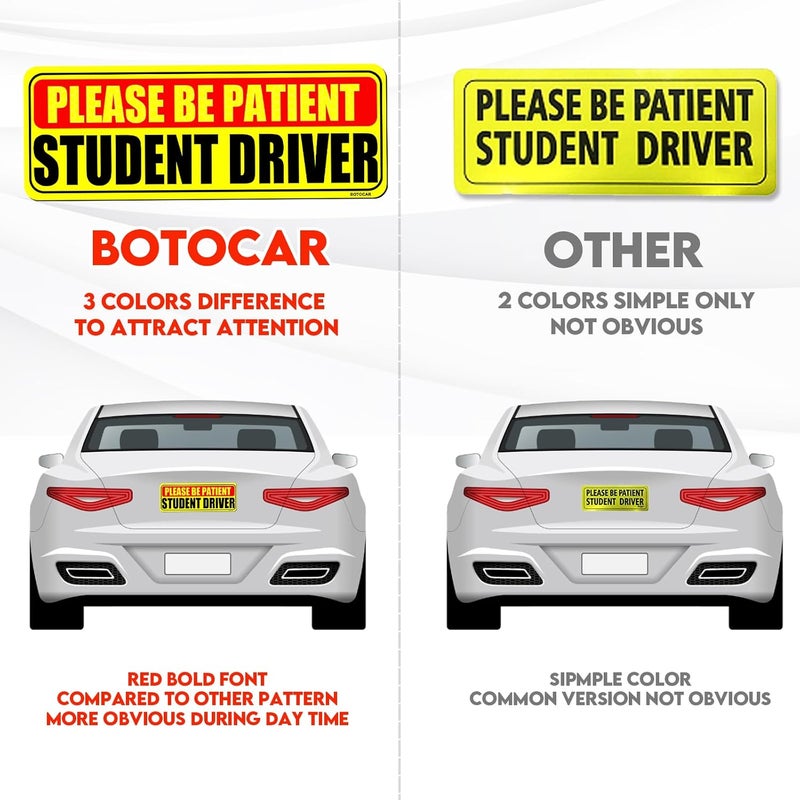 Botocar Student Driver Magnet for Car, Be Patient Student Driver, Magnetic Reflective Rookie Bumper Magnet, New Drivers Vehicle Safety Sign, Yellow Large Bold Text 10 x 3.5 Inch, Set of 3 - Image 3
