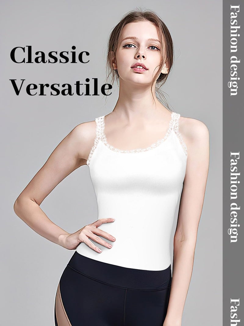 BOARDFEB 3PCS Lace Camisole Tank Tops Womens Cami Undershirt Sleeveless Ribbed Tank Black White Brown L - Image 2