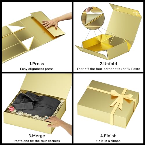 PSHVYM Gift Boxes with Lids, 11.5x7.8x3 In Gold Gift Box for Presents Magnetic Closure for T-Shirts, Gloves, Scarves, Books, Baby Clothes, Robes Clothing Gift Wrap, Contains Card, Ribbon - Image 4