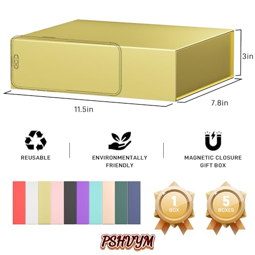 PSHVYM Gift Boxes with Lids, 11.5x7.8x3 In Gold Gift Box for Presents Magnetic Closure for T-Shirts, Gloves, Scarves, Books, Baby Clothes, Robes Clothing Gift Wrap, Contains Card, Ribbon - Image 2