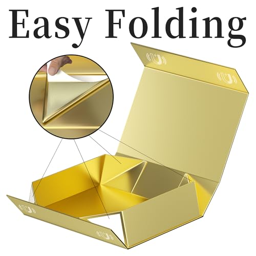 PSHVYM Gift Boxes with Lids, 11.5x7.8x3 In Gold Gift Box for Presents Magnetic Closure for T-Shirts, Gloves, Scarves, Books, Baby Clothes, Robes Clothing Gift Wrap, Contains Card, Ribbon - Image 3
