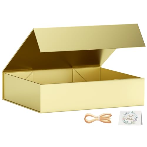 PSHVYM Gift Boxes with Lids, 11.5x7.8x3 In Gold Gift Box for Presents Magnetic Closure for T-Shirts, Gloves, Scarves, Books, Baby Clothes, Robes Clothing Gift Wrap, Contains Card, Ribbon - Image 1