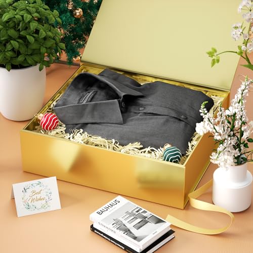 PSHVYM Gift Boxes with Lids, 11.5x7.8x3 In Gold Gift Box for Presents Magnetic Closure for T-Shirts, Gloves, Scarves, Books, Baby Clothes, Robes Clothing Gift Wrap, Contains Card, Ribbon - Image 5