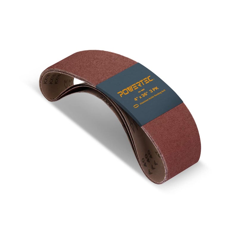 POWERTEC 3PK 4x36 Sanding Belts 60 Grit Aluminum Oxide 4 x 36 Inch Sanding Belts for Benchtop Belt and Disc Sander Belt Sandpaper Woodworking Metalworking Paint Rust Removal 110633