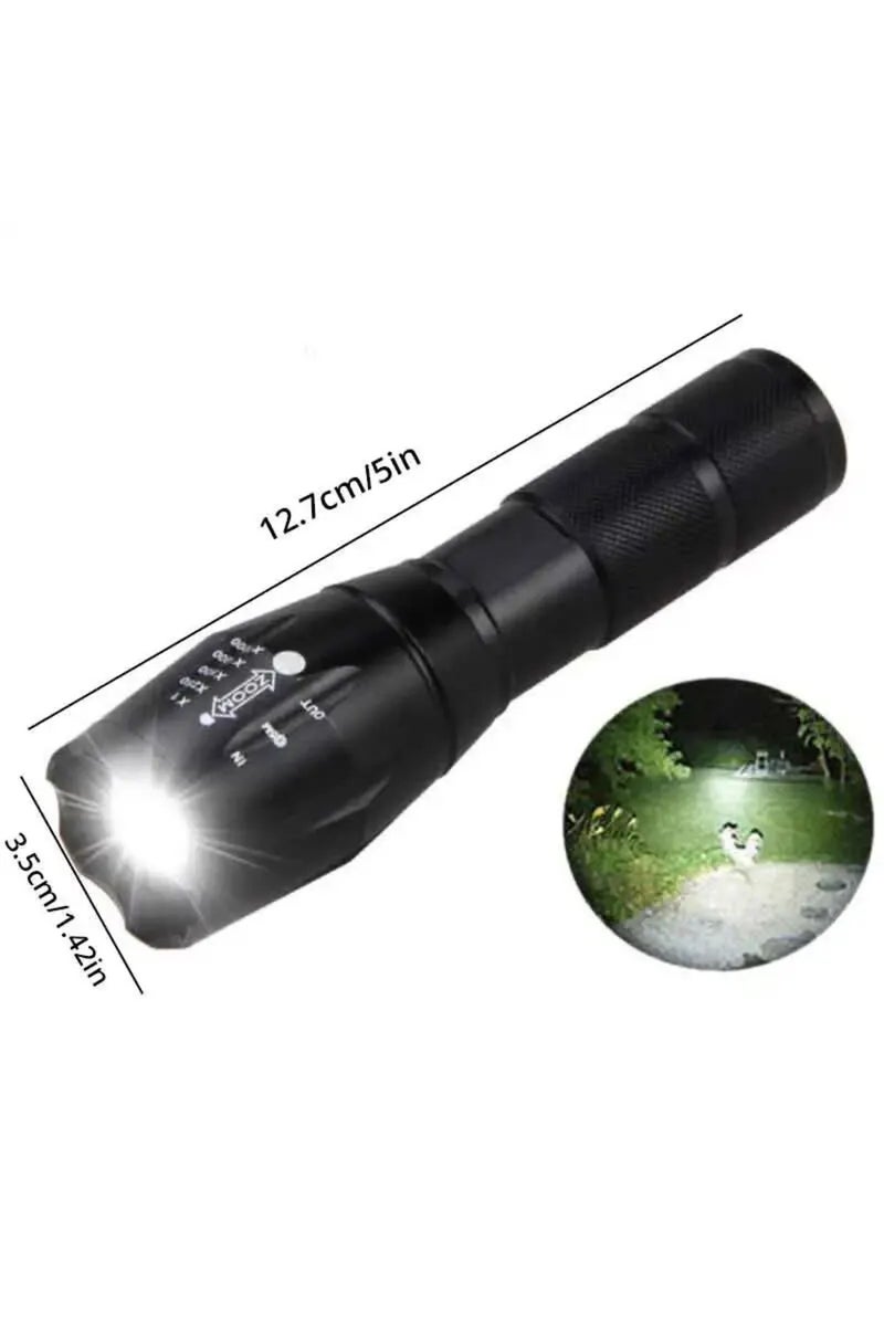R5T6 black T6 Strong Light Flashlight LED Aluminum Alloy Telescopic Zoom Battery Version Outdoor Sea