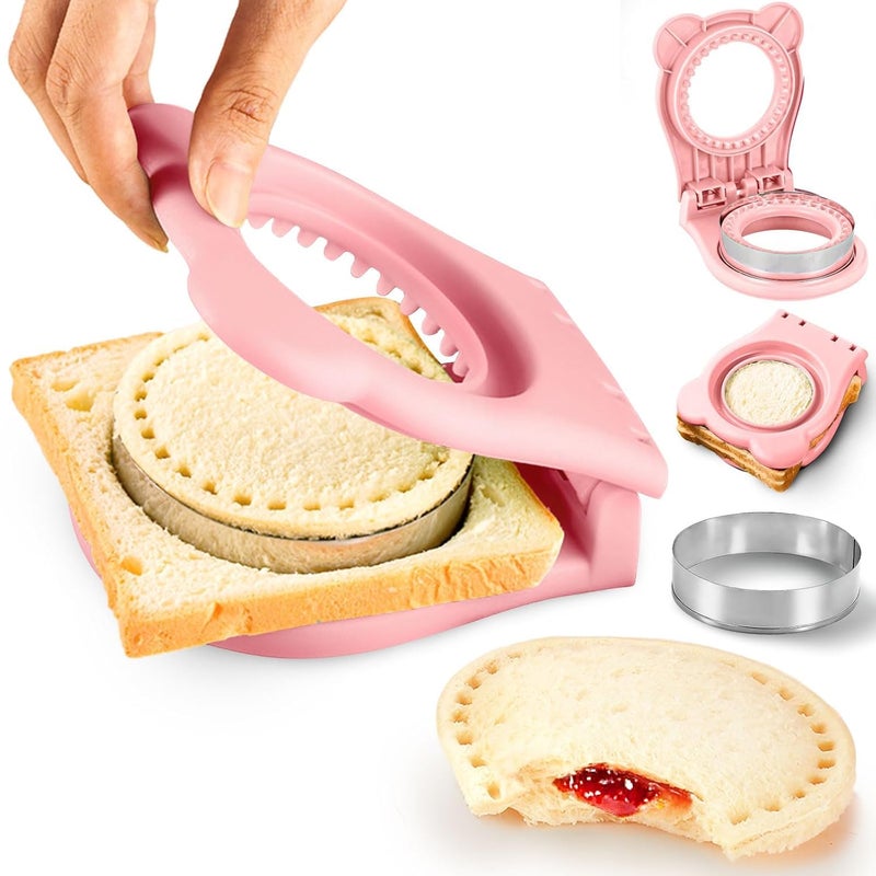 JEJDA JEJDA Sandwich Cutter N Sealer Serrated Design Stainless Steel Sandwich Maker Pocket Sandwiches Cutter Uncrustables Maker Bread Toast Making Mold for School Kids Lunch Box Multicolor Round - Image 2