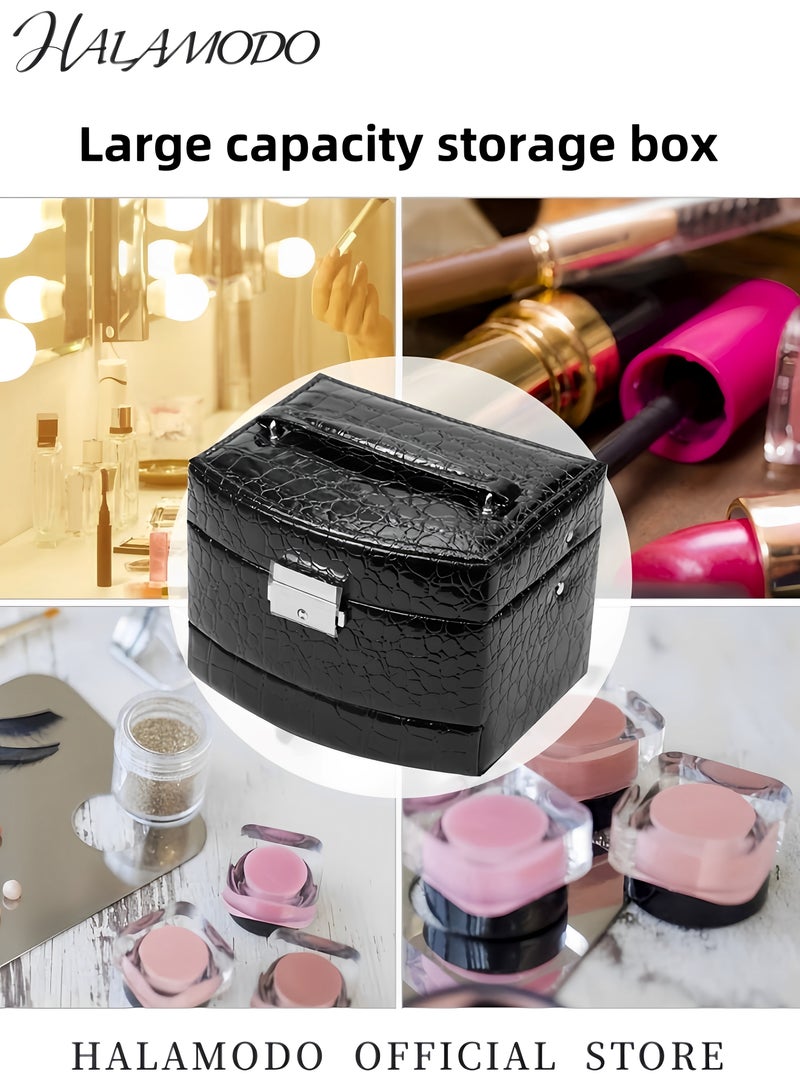 HALAMODO Women's High-End Leather Jewelry Box Equipped with Built-in Mirror Three Layer Jewelry Carrying Case Large Capacity Jewelry Storage Box Jewelry Accessories for Earrings & Rings & Necklaces - Image 4