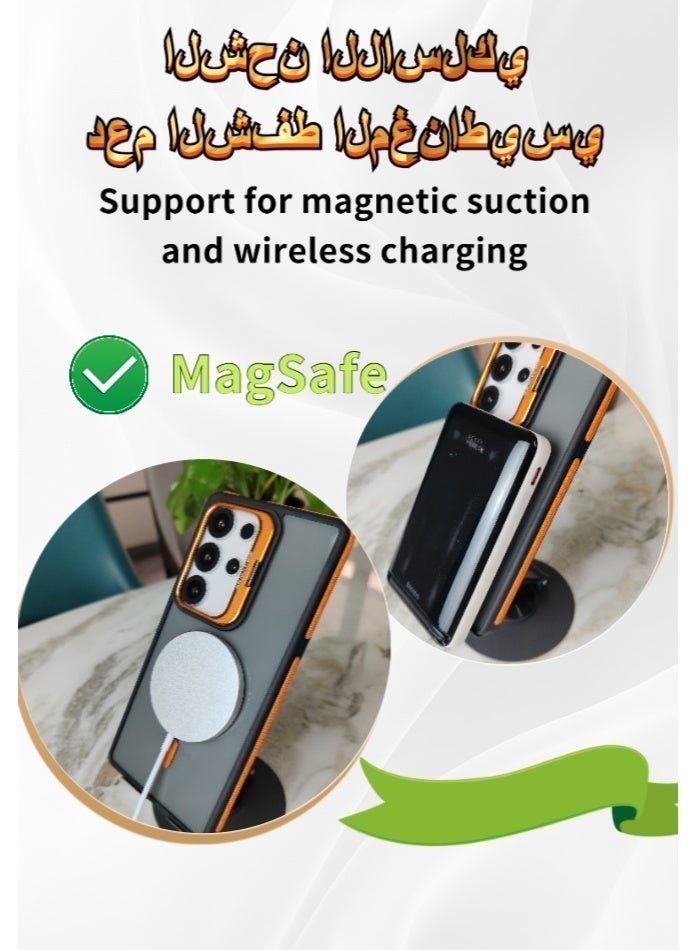 غطاء مُتوافق مع هاتف Samsung S25 Ultra | حامل عدسات مدمج | شحن لاسلكي مغناطيسي | إطار سيليكون مرن - مضاد للانزلاق واقٍ من الصدمات | لوحة خلفية عسليّة شفافة - مقاومة للاصفرار - Image 4