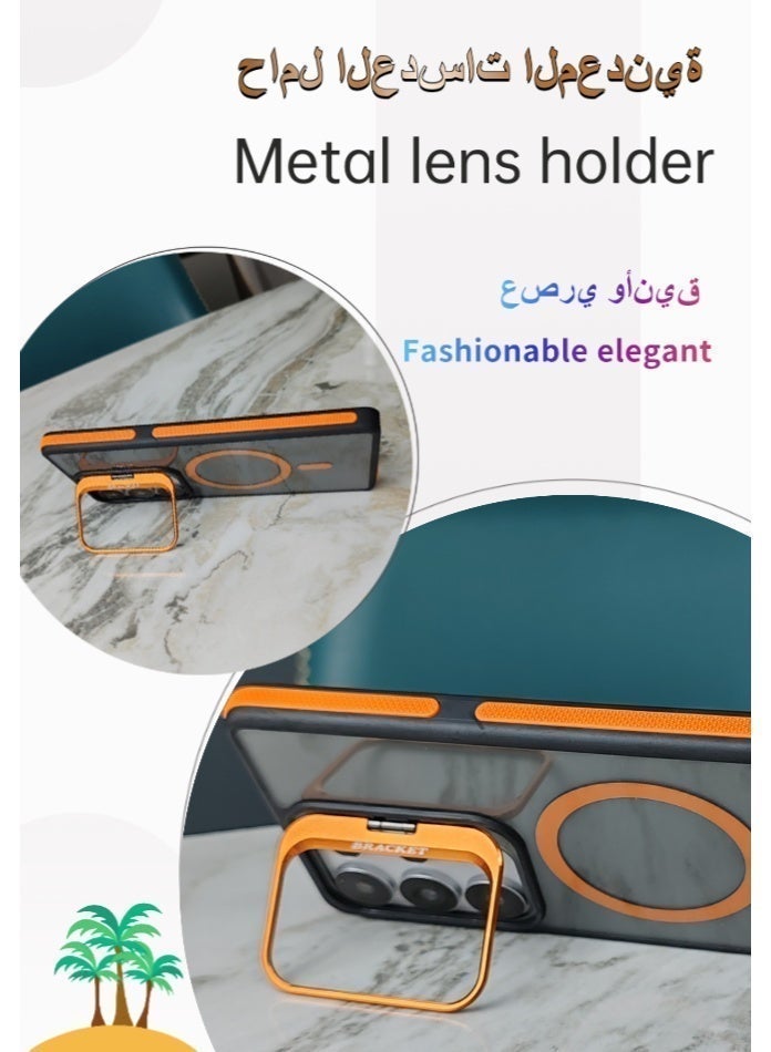 غطاء هاتف مقاوم للاصفرار لسامسونج جالاكسي إس 25 الترا، مع حامل عدسة كاميرا معدني، متوافق مع ماج سيف، حماية عسكرية من السقوط، مقاوم للانزلاق والبصمات، تصميم جديد وعصري - Image 2