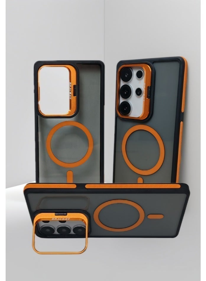 غطاء هاتف مقاوم للاصفرار لسامسونج جالاكسي إس 25 الترا، مع حامل عدسة كاميرا معدني، متوافق مع ماج سيف، حماية عسكرية من السقوط، مقاوم للانزلاق والبصمات، تصميم جديد وعصري - Image 1