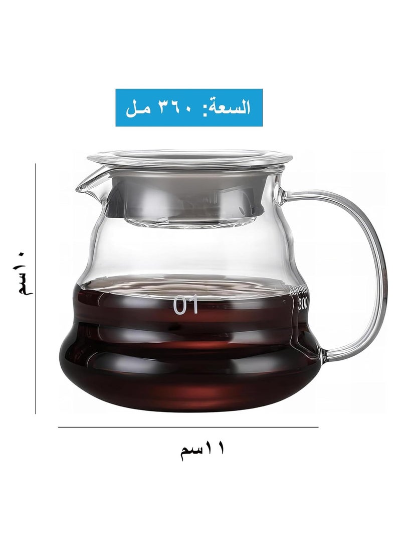 INVEIN - V60 Specialty Coffee Glass Server, 360 ml | Transparent 01 Coffee Server with Wavy Design and High-Seal Lid for Heat Retention, Perfect for Brewing and Serving Coffee - Image 1