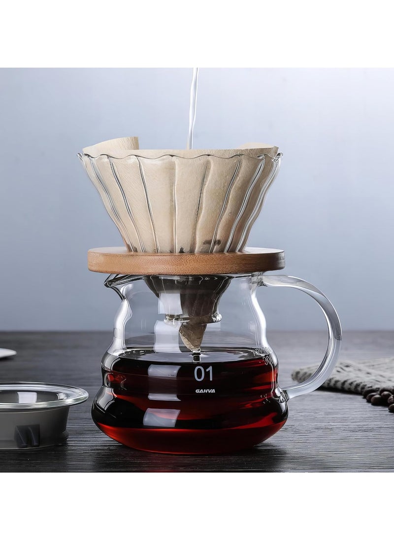 INVEIN - V60 Specialty Coffee Glass Server, 360 ml | Transparent 01 Coffee Server with Wavy Design and High-Seal Lid for Heat Retention, Perfect for Brewing and Serving Coffee - Image 1
