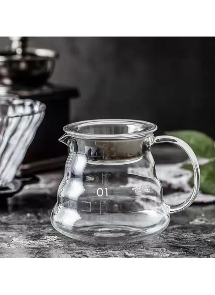 INVEIN - V60 Specialty Coffee Glass Server, 360 ml | Transparent 01 Coffee Server with Wavy Design and High-Seal Lid for Heat Retention, Perfect for Brewing and Serving Coffee - Image 1