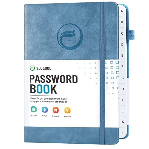 Blugool Password Book with Alphabetical Tabs, Hardcover Password Keeper, Password Notebook Organizer for Computer and Internet Address Website Login, Gifts for Home and Office, 5.3''x 7.7''- Blue - Image 1