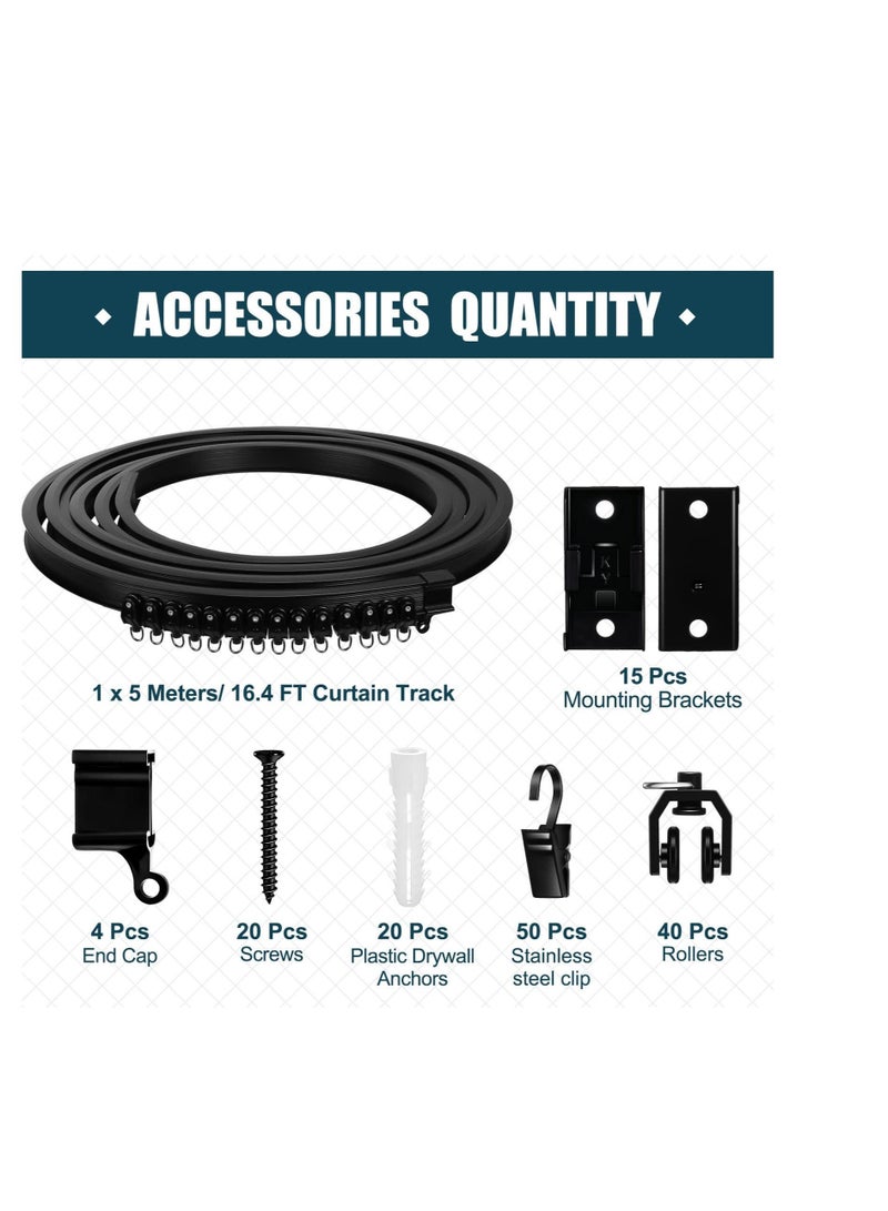 Captaintech Curved Ceiling Curtain Track Bendable Moun, Room Divider Curtain Track, Flexible Bendable Ceiling Curtain Rails, for Curtain Rail Bunk Bed Bay Window Room Divider (Black,5 m/ 16.4 ft) - Image 2