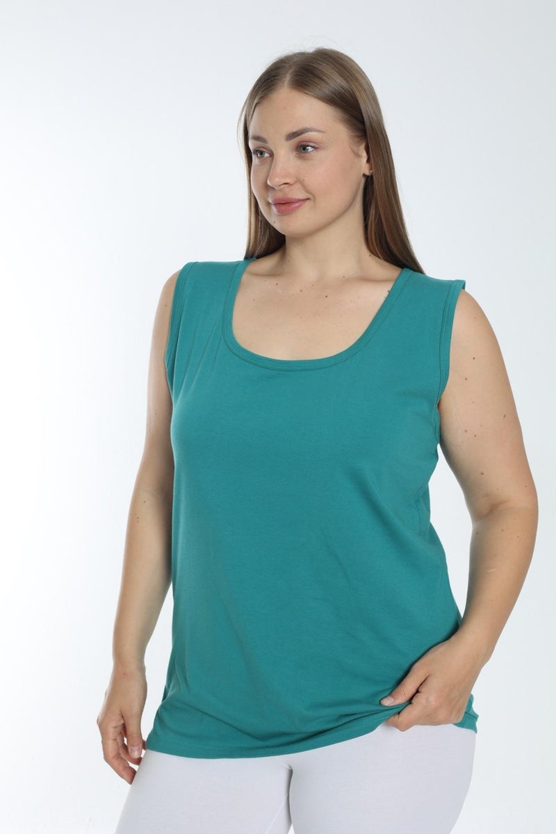 Arma Yıldız Green Plus Size Thick Strappy Women's Undershirt Sleeveless 4 Seasons Sports and Daily Combed Cotton Lycra  - Image 5