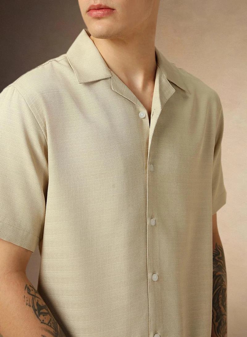 دينيس لينغو قميص رجالي بيج سادة بأزرار وبقَصّة مريحة من البوليستر %