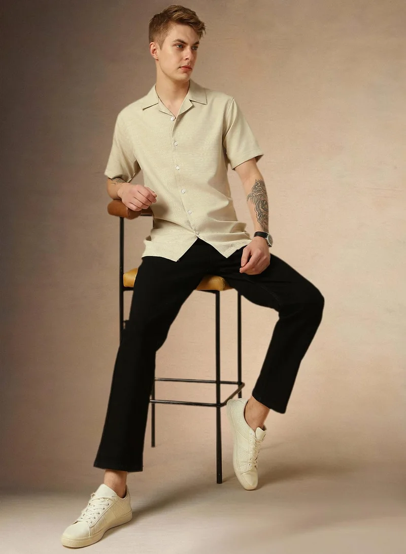 دينيس لينغو قميص رجالي بيج سادة بأزرار وبقَصّة مريحة من البوليستر %