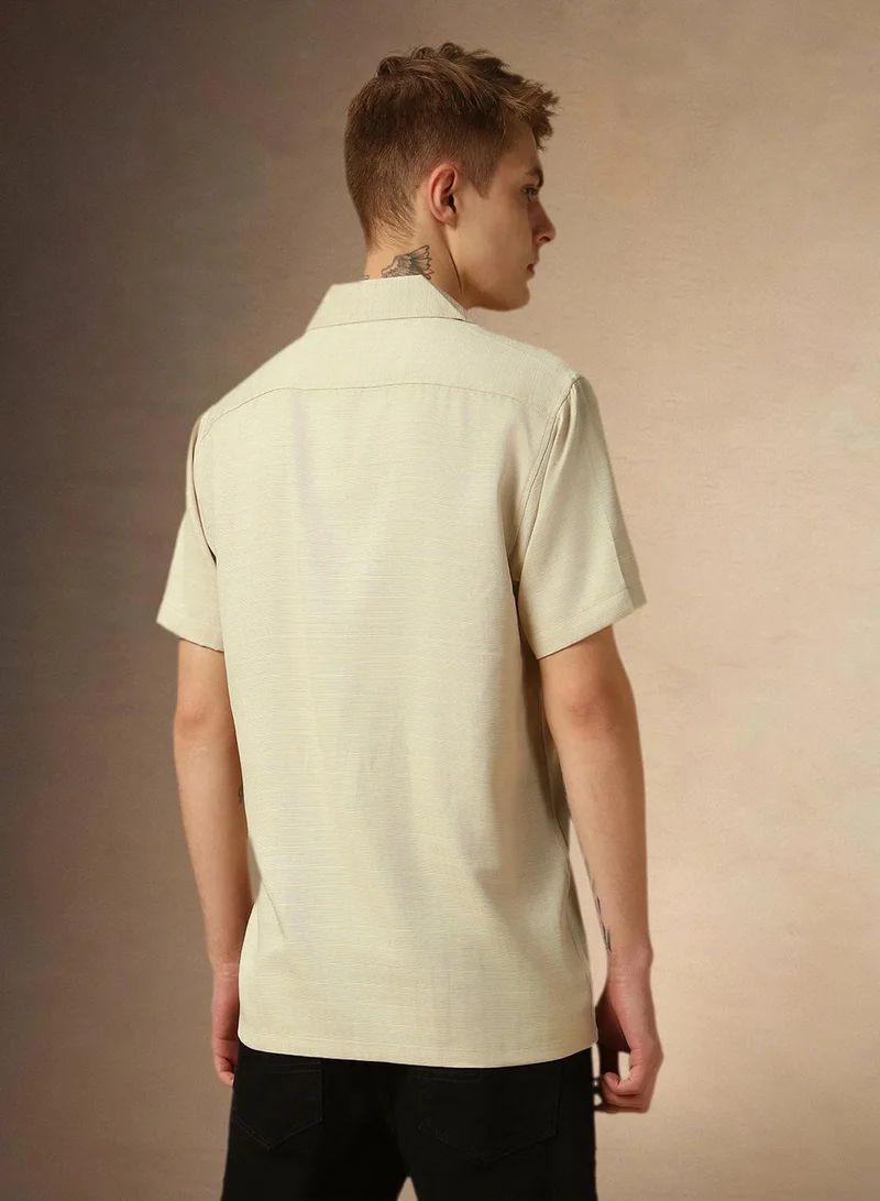 دينيس لينغو قميص رجالي بيج سادة بأزرار وبقَصّة مريحة من البوليستر %