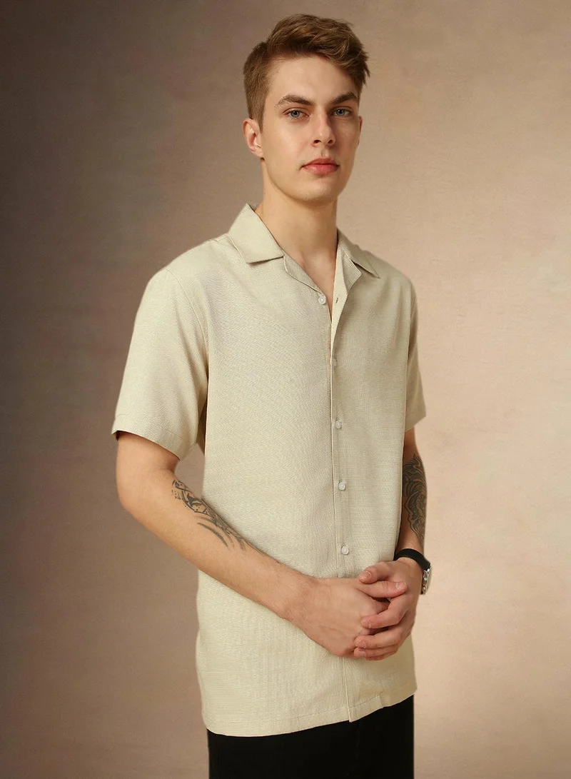 دينيس لينغو قميص رجالي بيج سادة بأزرار وبقَصّة مريحة من البوليستر %