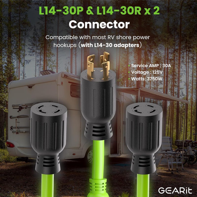 GearIT 30-Amp Generator Splitter Y Adapter Cord - NEMA L14-30P to (2) L14-30R, 4-Prong 120/250-Volt 7500W, 10 Gauge SJTW Locking Power Cord for Manual Transfer Switch, Portable Generators, Outages 3ft - Image 5