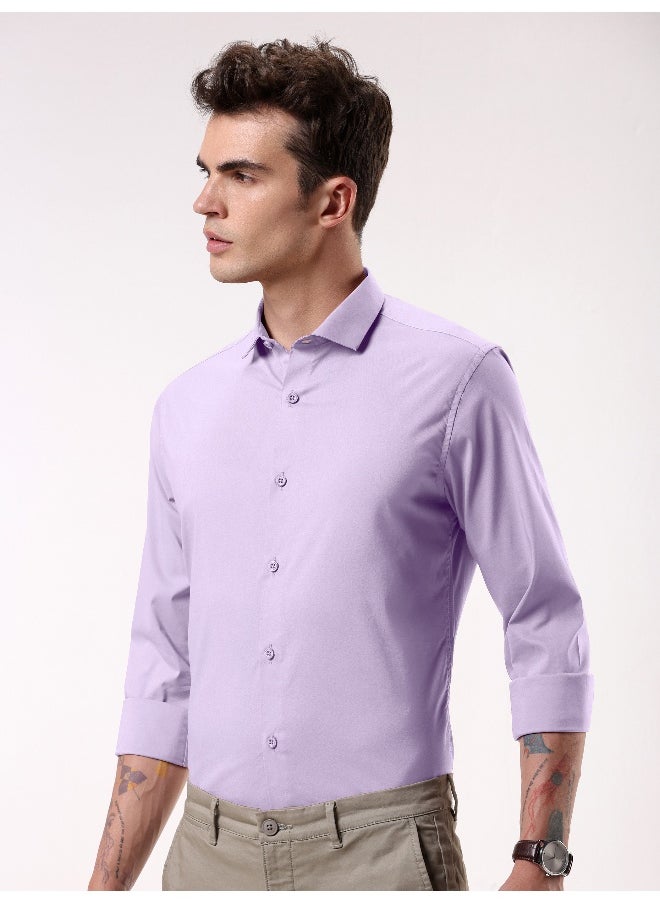Beyoung BEYOUNG Lilac Plain Cotton Shirts  - Image 5