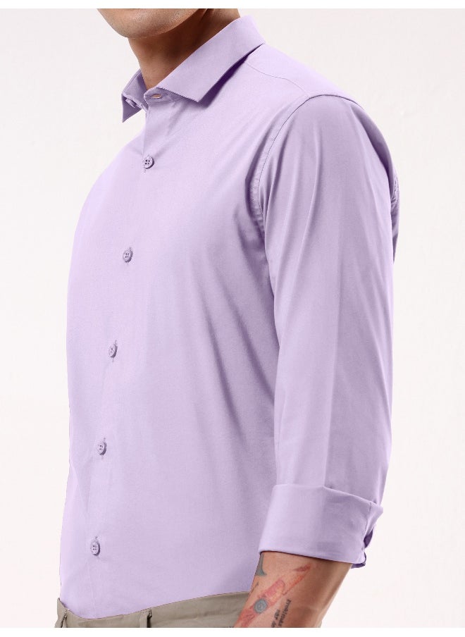 Beyoung BEYOUNG Lilac Plain Cotton Shirts  - Image 2