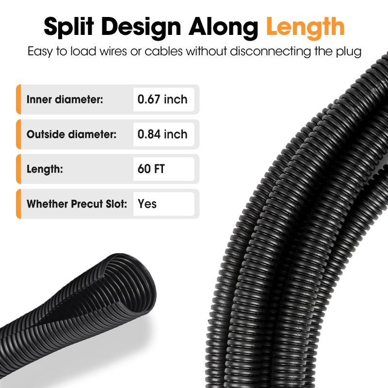 YesBes 60 FT Wire Loom 3/4 Inch, Split Wire Loom Tubing Wire Conduit, Wire Protector Tubing â€“ Black - Image 3
