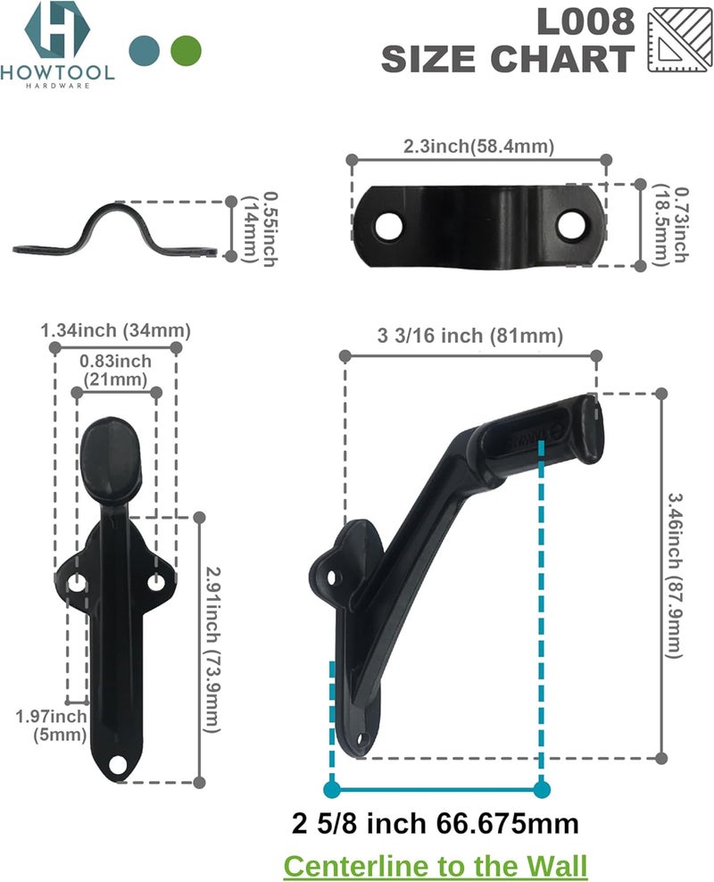 HOWTOOL Commercial Handrail Bracket Wall Mounted Oil Rubbed Bronze Black, 3 Pack | - Image 4