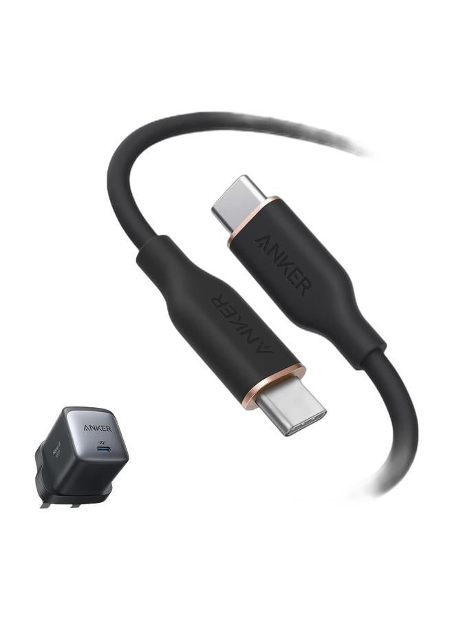 Anker USB C Charger, Nano II 65W GaN II PPS Fast Charger Adapter, Compact Charger for MacBook Pro/Air, Galaxy S26/S25, iPhone 17/16 /15/14 Series, iPad Pro,Huawei, Xiaomi, Redmi,Vivo, Oppo and More Black & Anker USB C Cable, 240W Type C Flow Cord, Fast Charging for iPhone17/ 16/15/14 Series, MacBook Pro 2020, Samsung Galaxy S 26/25/24, and More (USB 2.0, 1.8M, Black) black Bundle - Image 1