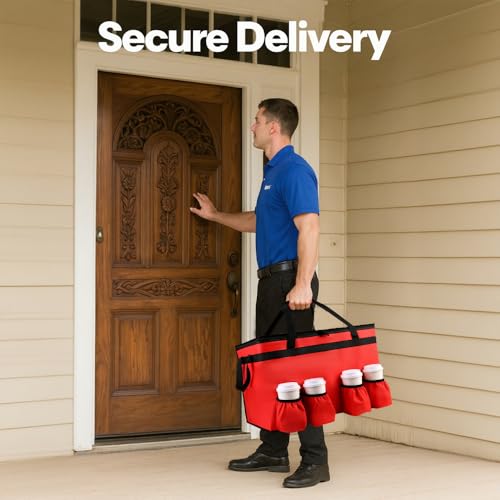 CIVJET Insulated Food Delivery Bag with 4 Cup Holder, XXX-Large Insulated Grocery Bags with Zippered Top, Cooler Bags with Drink Carrier, Food Carrier Catering Bag, Commercial Food Warmers, Red - Image 4