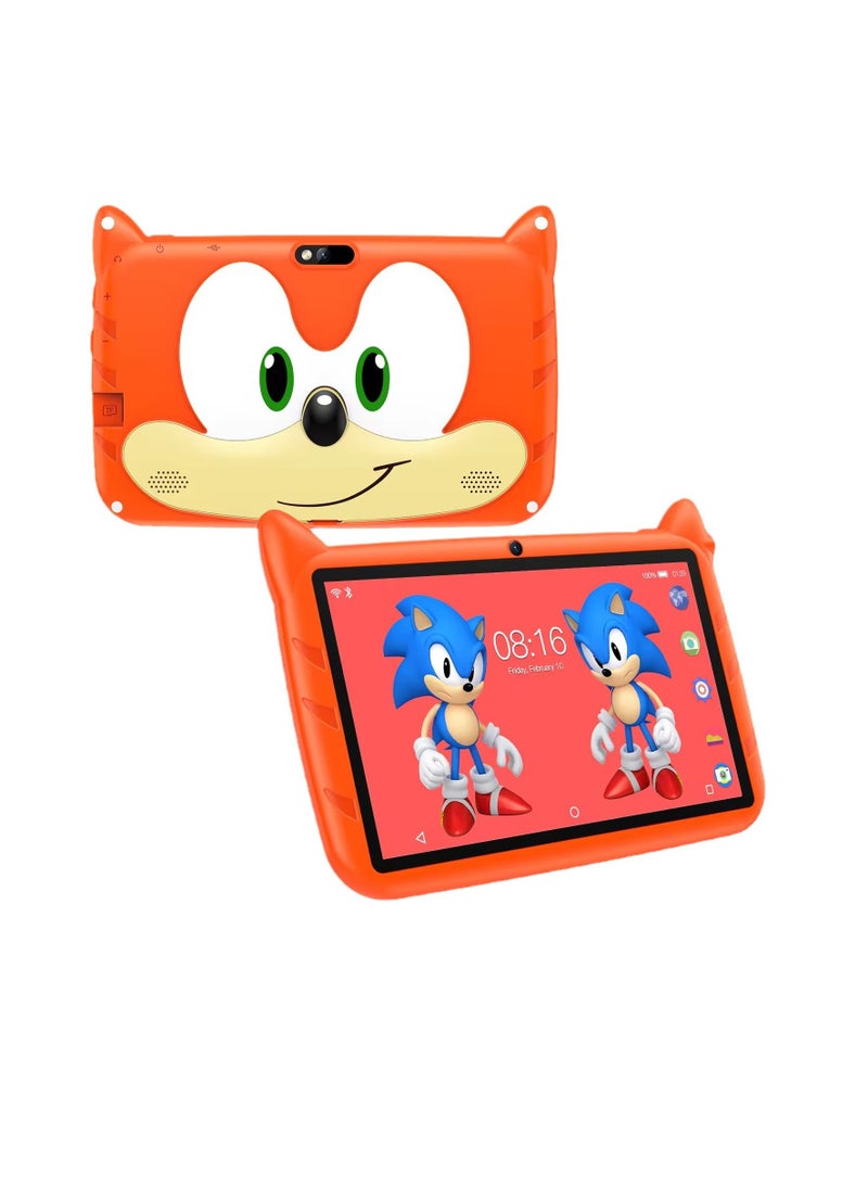 AROAQ Kids Tablet, 7 Inch Kids Learning Toy Computer With Wifi, 400mah Battery Dual Cameras Kids Pad, Portable Children Smart Tablet With Quad Core Processor, (1pc, 128G, Orange) - Image 1