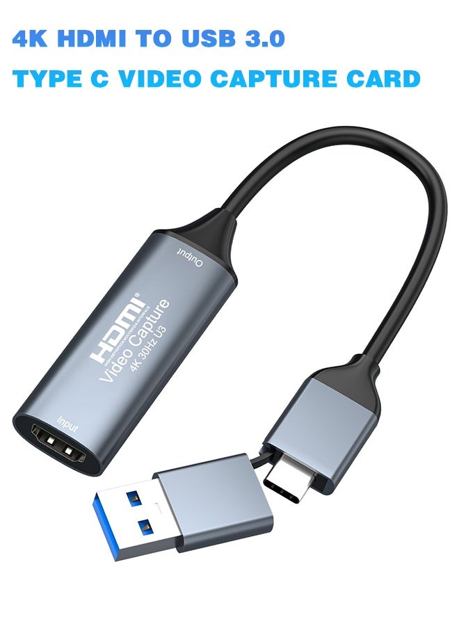 SUNDAREE 4K HDMI to USB 3.0 Type C Video Capture Card 1080P 60FPS Cam Link Capture Adapter Screen Record Device for Streaming, Gaming, Video Conference, Teaching, Live Broadcasting