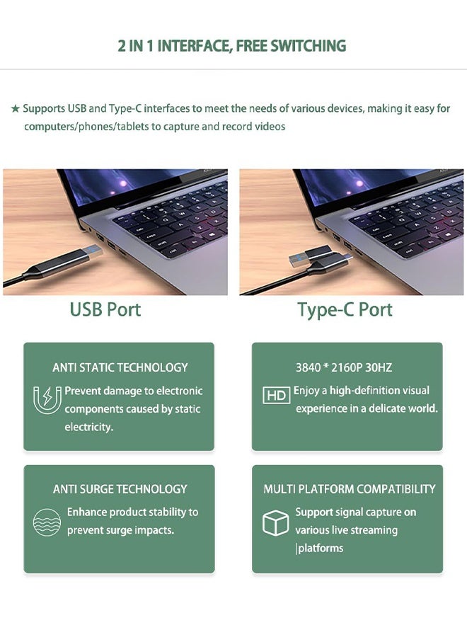 SUNDAREE 4K HDMI to USB 3.0 Type C Video Capture Card 1080P 60FPS Cam Link Capture Adapter Screen Record Device for Streaming, Gaming, Video Conference, Teaching, Live Broadcasting - Image 4