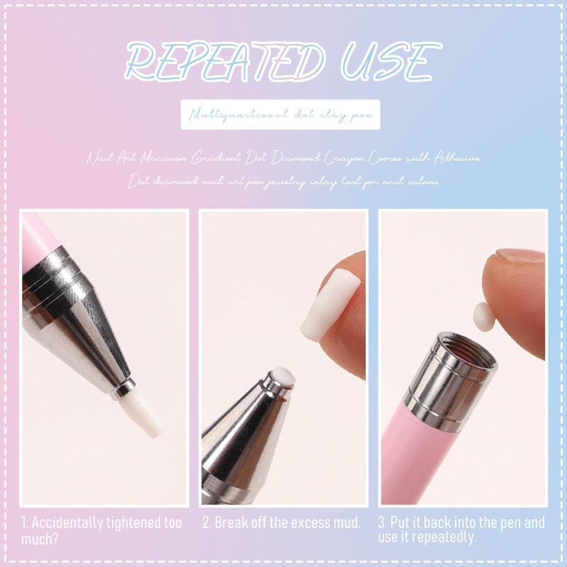 WOKOTO 1 PCS Nail Art Rhinestone Picker Pens With 1 Box Spare Silicone Clay Tool Blue Pink Gradient Rotating Push Nail Diamond Art Painting Dotting Pen Refillable Wax Pen For Nails Gems Picker Tool - Image 5