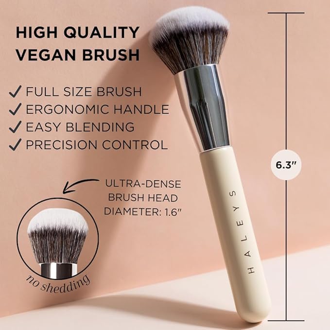 HALEYS Kabuki Makeup Brush â€“ Vegan Foundation Brush for Liquid, Cream & Powder, Seamless Blending Face Brush for Concealer, Blush & Setting Powder, Airbrush Finish, Dermatologist-Tested - Image 1