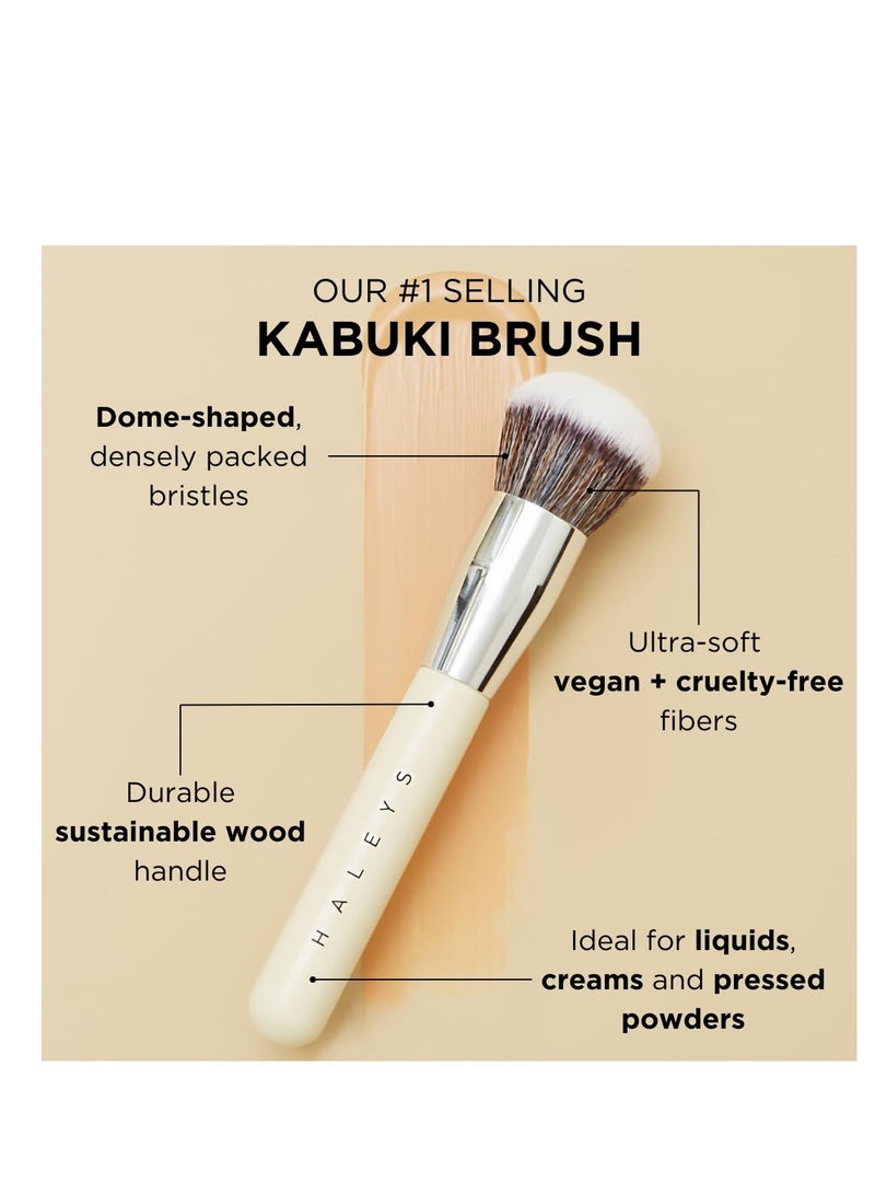 HALEYS HALEYS Kabuki Makeup Brush VEGAN+CRUELTY-FREE, Sustainable Wood, Vegan Bristles for Airbrushed Finish, For Creams, Liquids, Powder, Streak-free, Perfect Blending, Buffs, Blurs, Smooths with Control - Image 2