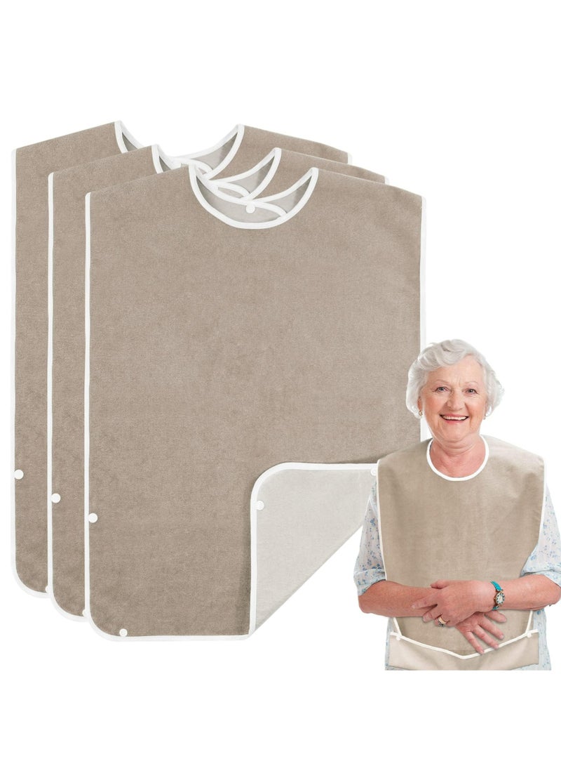 CMGTYYD 3 Pack Adult The Eldly Bib with Snaps, Reusable Adult Bib for Eating, Washable Dining Bibs for Elderly, Clothing Protector for Elderly Men Women and Disabled - Image 1