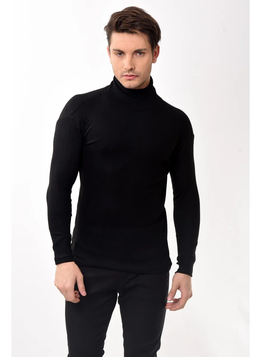 Belifanti Collection Men's Turtleneck Turtleneck Slim Fit Sweater Black