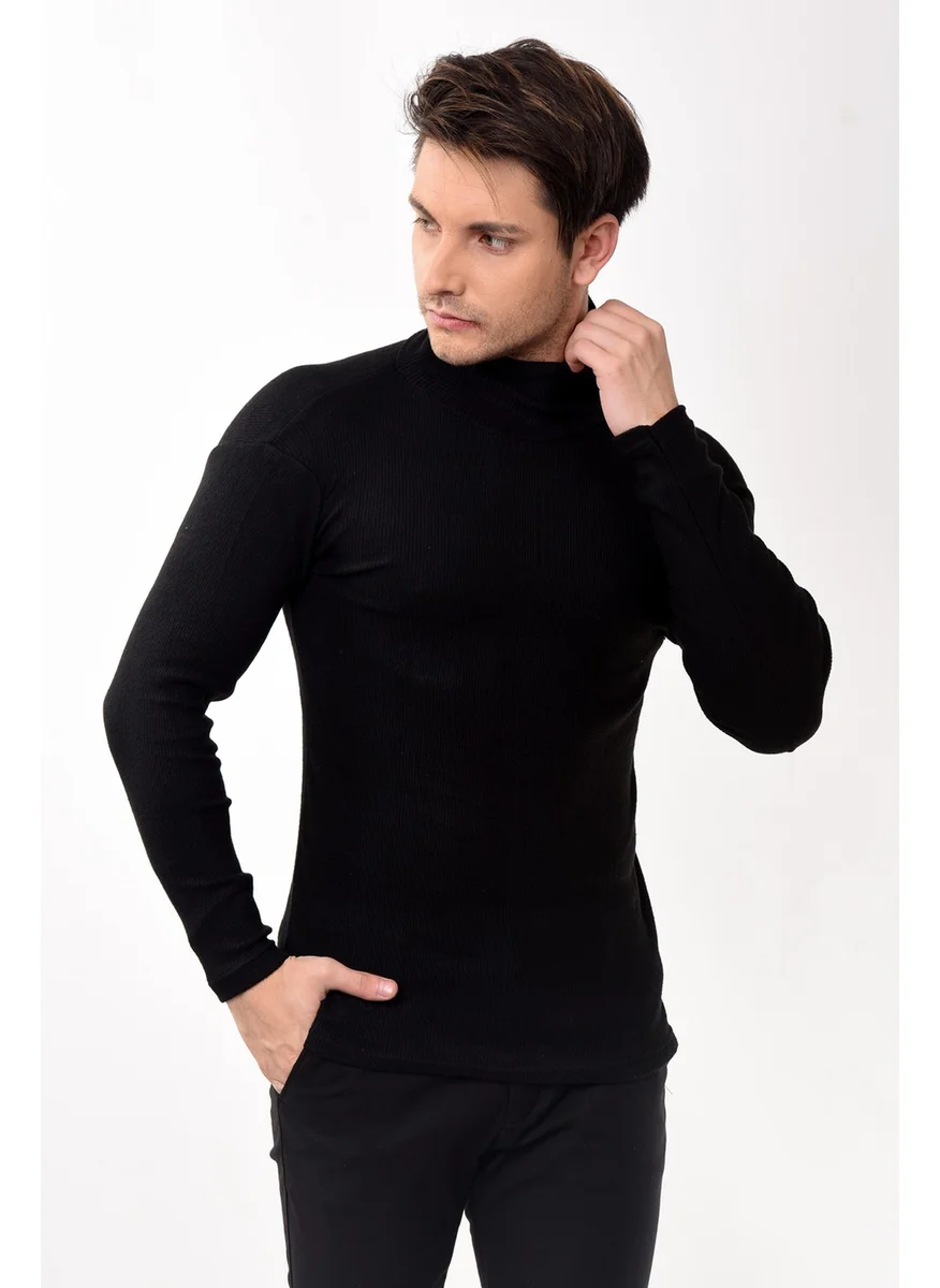 بيليفانتي كولكشن Men's Turtleneck Turtleneck Slim Fit Sweater Black