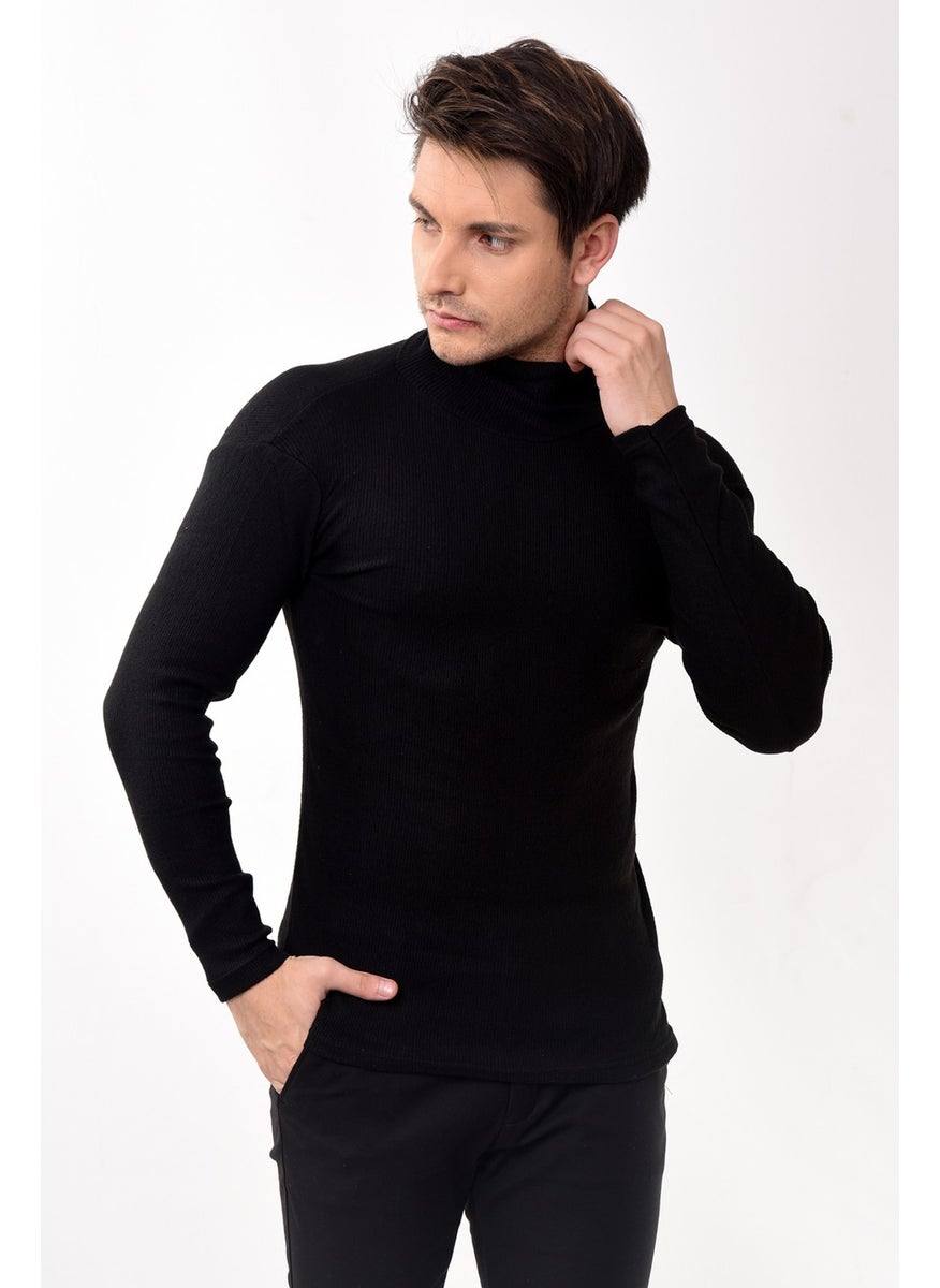 Belifanti Collection - سترة رجالية بياقة مدورة وقصّة Slim Fit من مجموعة Belifanti باللون الأسود - Image 1