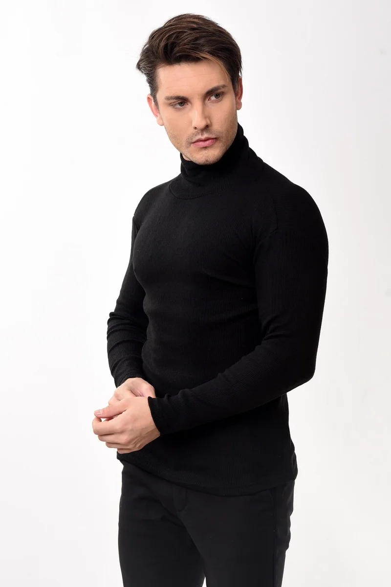بيليفانتي كولكشن Men's Turtleneck Turtleneck Slim Fit Sweater Black