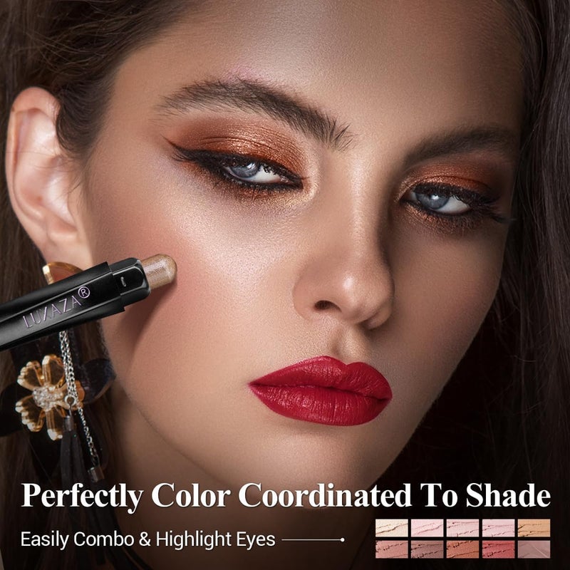 LUXAZA PRO Brown Eyeshadow Stick Makeup Set 10PCS, Neutral Shimmer And Matte Cream Eye Shadow Palette, Metallic Bronze Smoky Eyeliner Brightener Crayon Pencil Kit, Ideal Gift for Women -Love's Gifts - Image 4