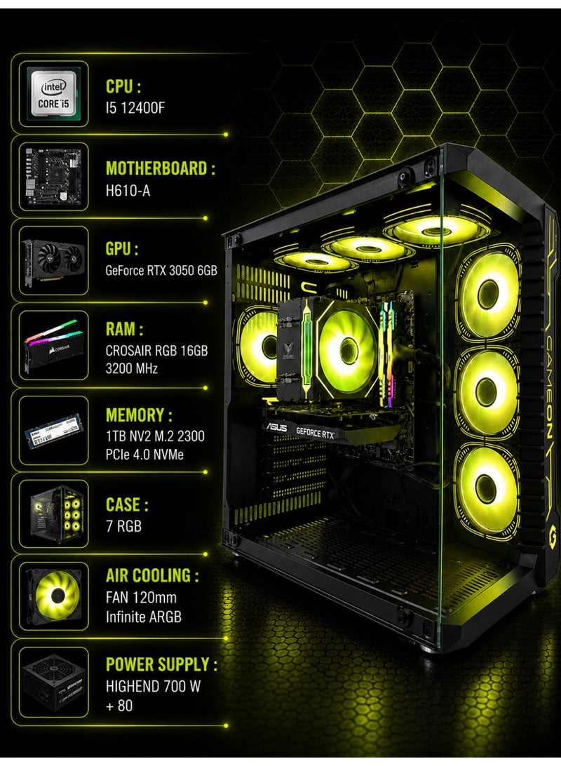PC Gaming Computer Professional Build – GeForce RTX3050 6GB  Graphics Card - i5  12400F Processor - Motherboard  H610-A Gaming - Seven Fans - 16GB 3200MB RAM RGB and 1 TB MEMORY M.2 with Windows 11  - wifi - Image 3