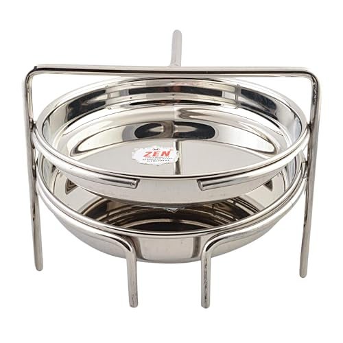 Jain Stainless Steel Dhokla Stand (Big Size) with 2 Plates | South Indian Thatte Idly Maker Steaming Utensil | Plate Diamter 19cm, Pack Of 1 - - Silver Color - (Stand Height 11cm: Stand Width 19cm) - Image 1