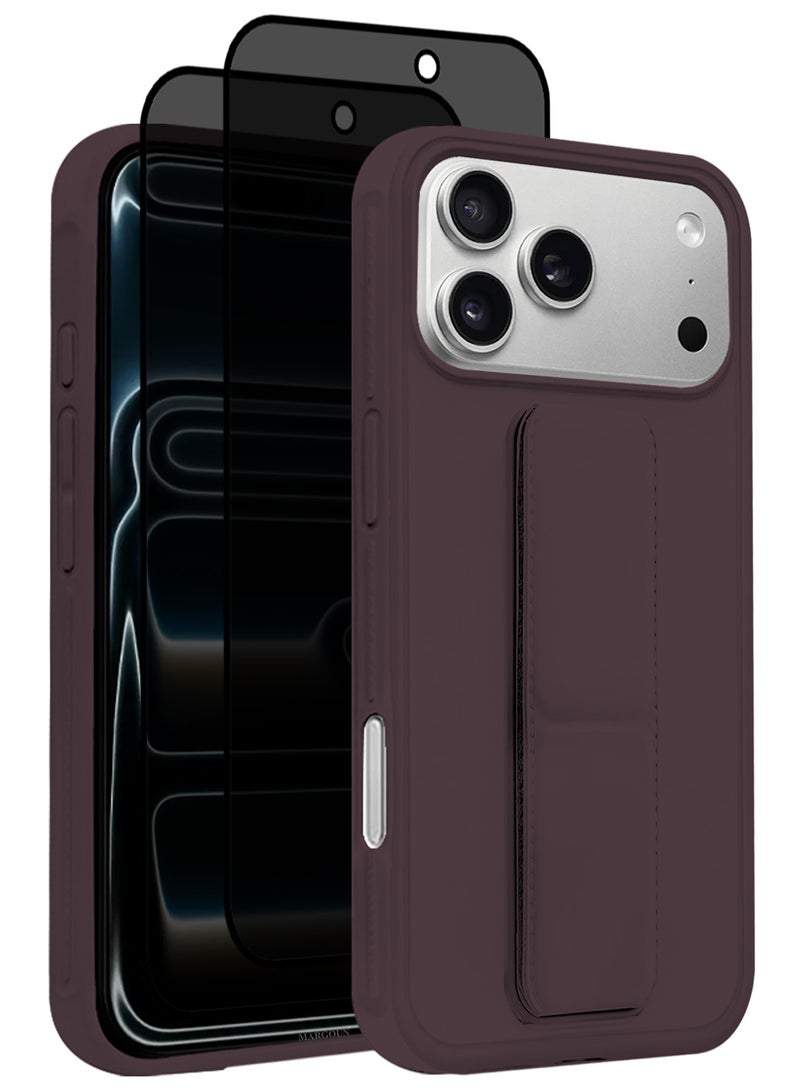 CATANES 3 Packs Premium PU Leather Case for iPhone 17 Pro with Stand Function Shockproof and Anti Scratch Finger Grip with Two Privacy Screen Protector - Image 1