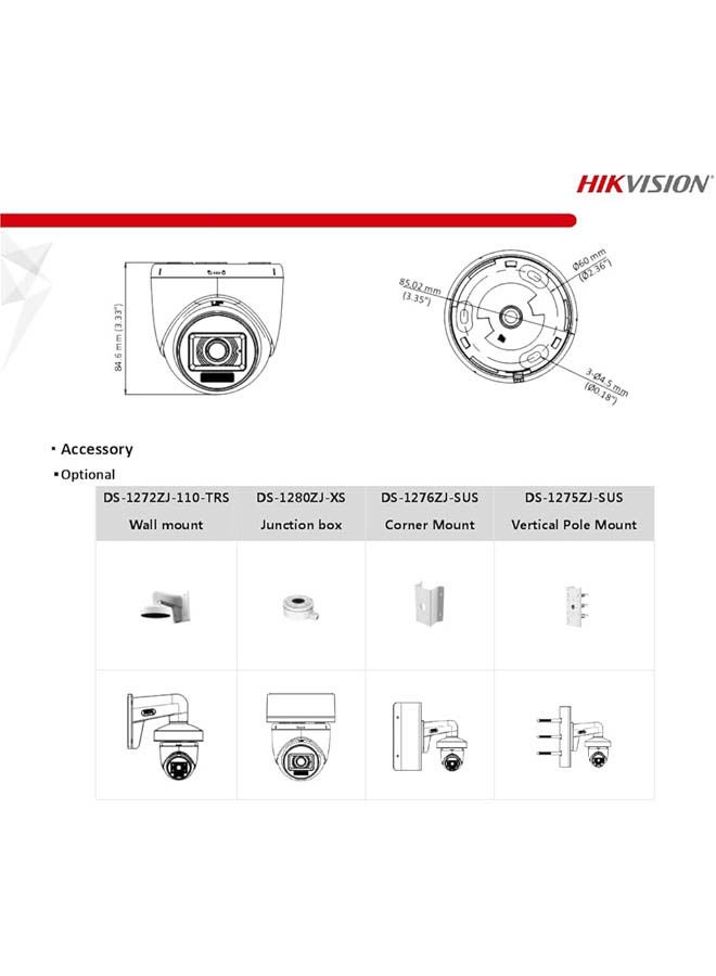 هيك فيجن كاميرا HIKVISION 2 ميجا بكسل ذات برج ثابت مع صوت وإضاءة مزدوجة - Image 4