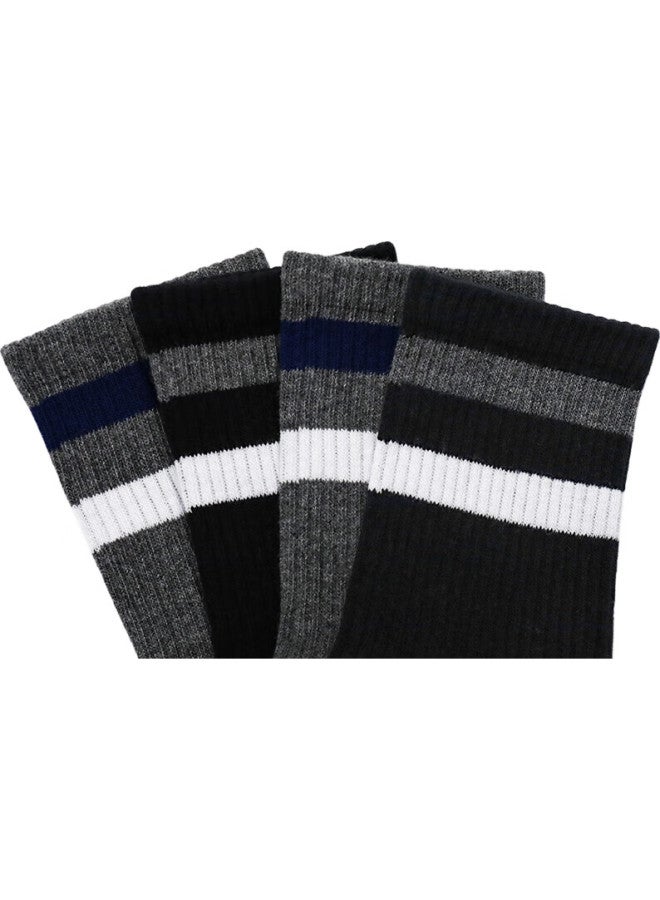 LEEME.ME Li Mi [Antibacterial] Socks For Men, Spring Casual Socks, Men'S Socks, Striped Mid-Calf Socks, 4 White, One Size Fits All - Image 3