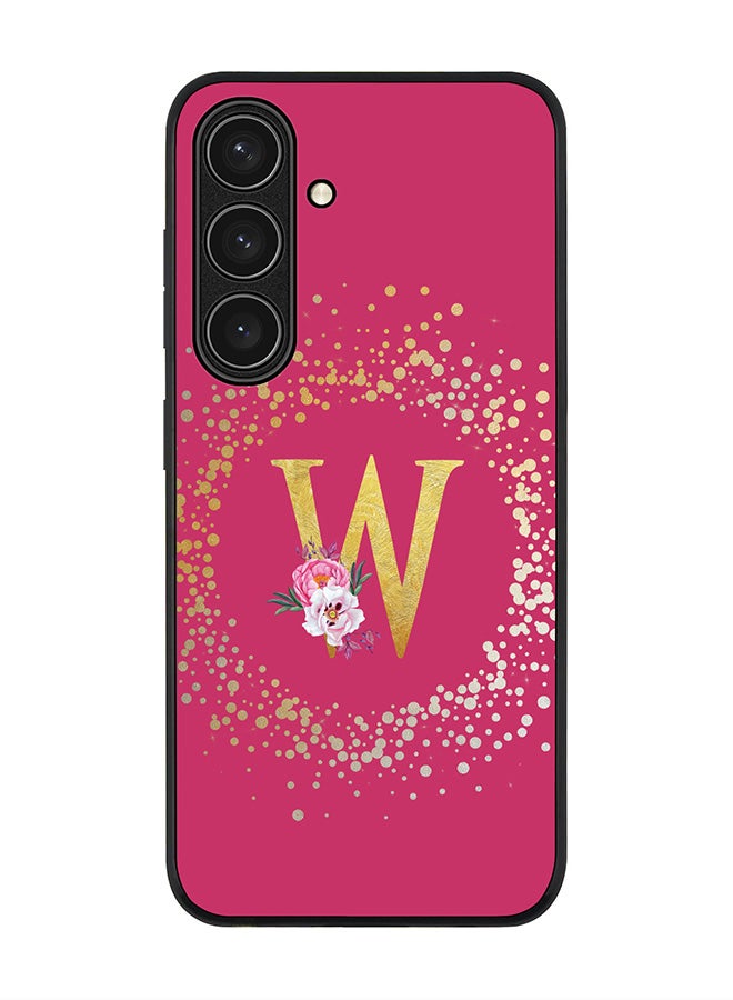 Stylizedd Rugged Black edge case for Samsung Galaxy S24 FE, Slim fit Case Cover - Custom Monogram Initial Letter Floral Pattern Alphabet - W ( Deep Pink Rose ) - Image 1